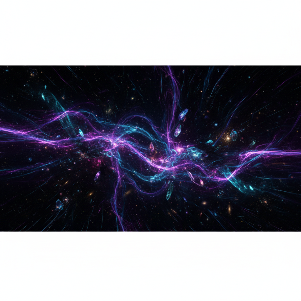 Neon light trails in deep dark environment with electric blue and purple hues