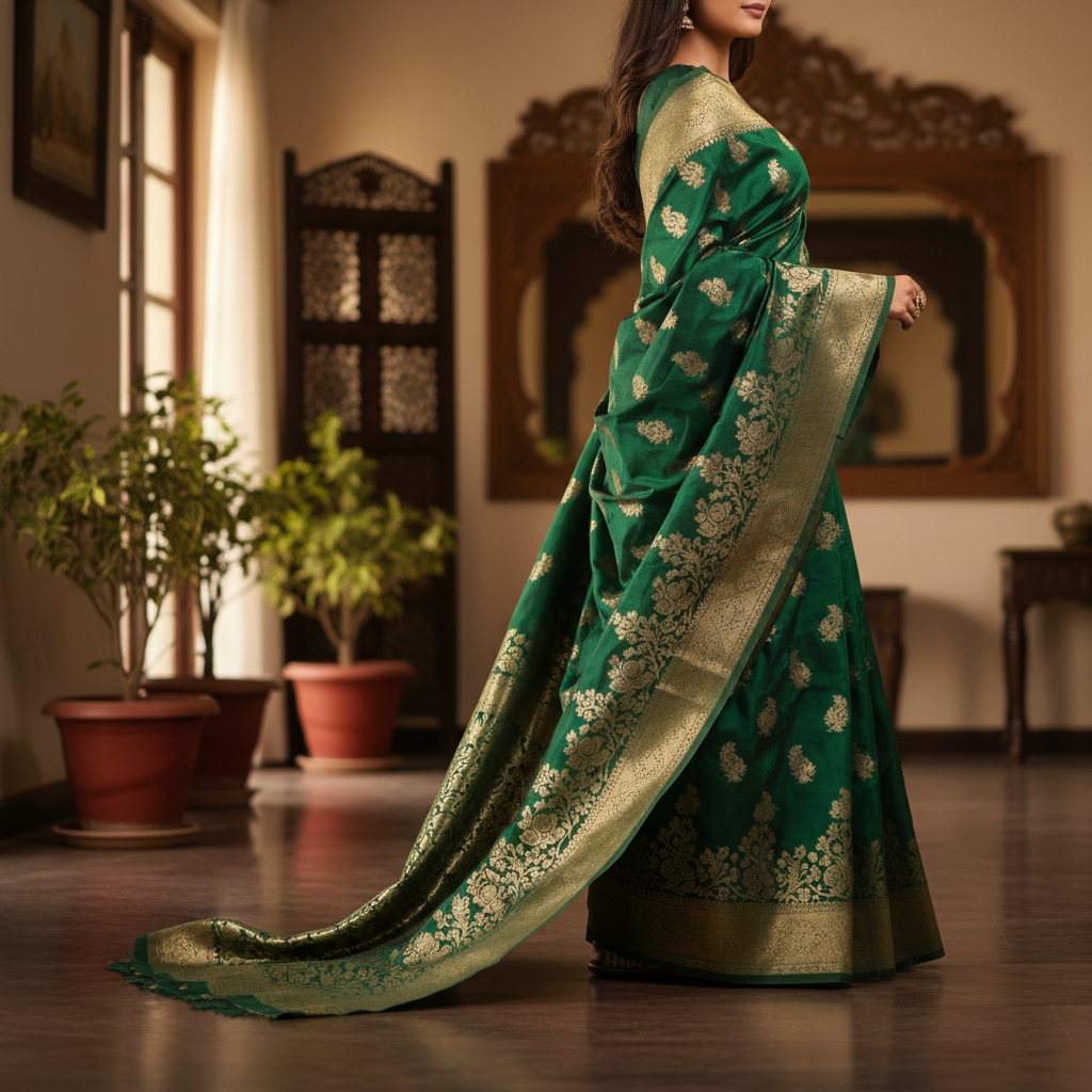 Thumbnail 4 of Handcrafted Silk Saree with Golden Border
