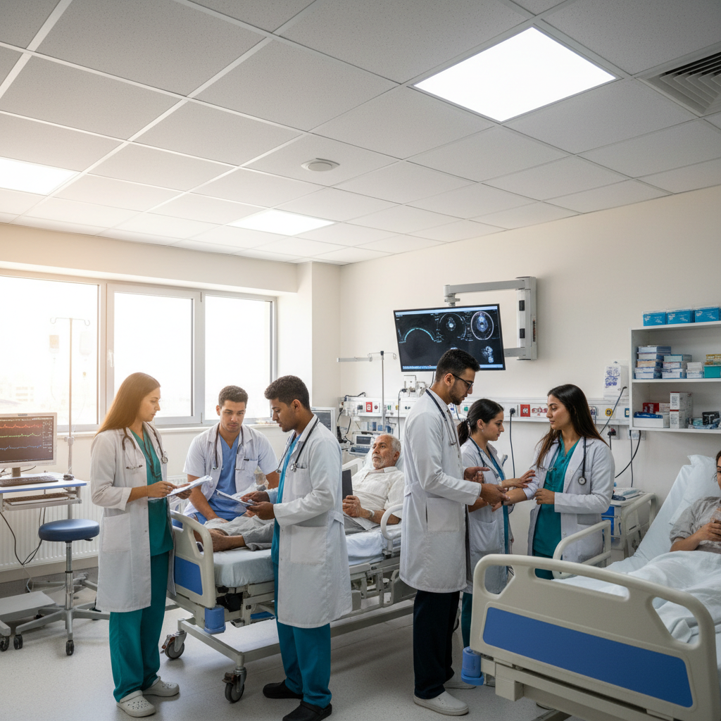 Étudiant marocain en médecine en stage d'externat dans un service de chirurgie d'un hôpital universitaire marocain