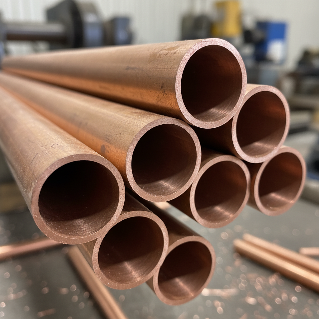 Clean copper pipe cross-section gleaming under warm workshop light showing smooth interior walls with no mineral buildup