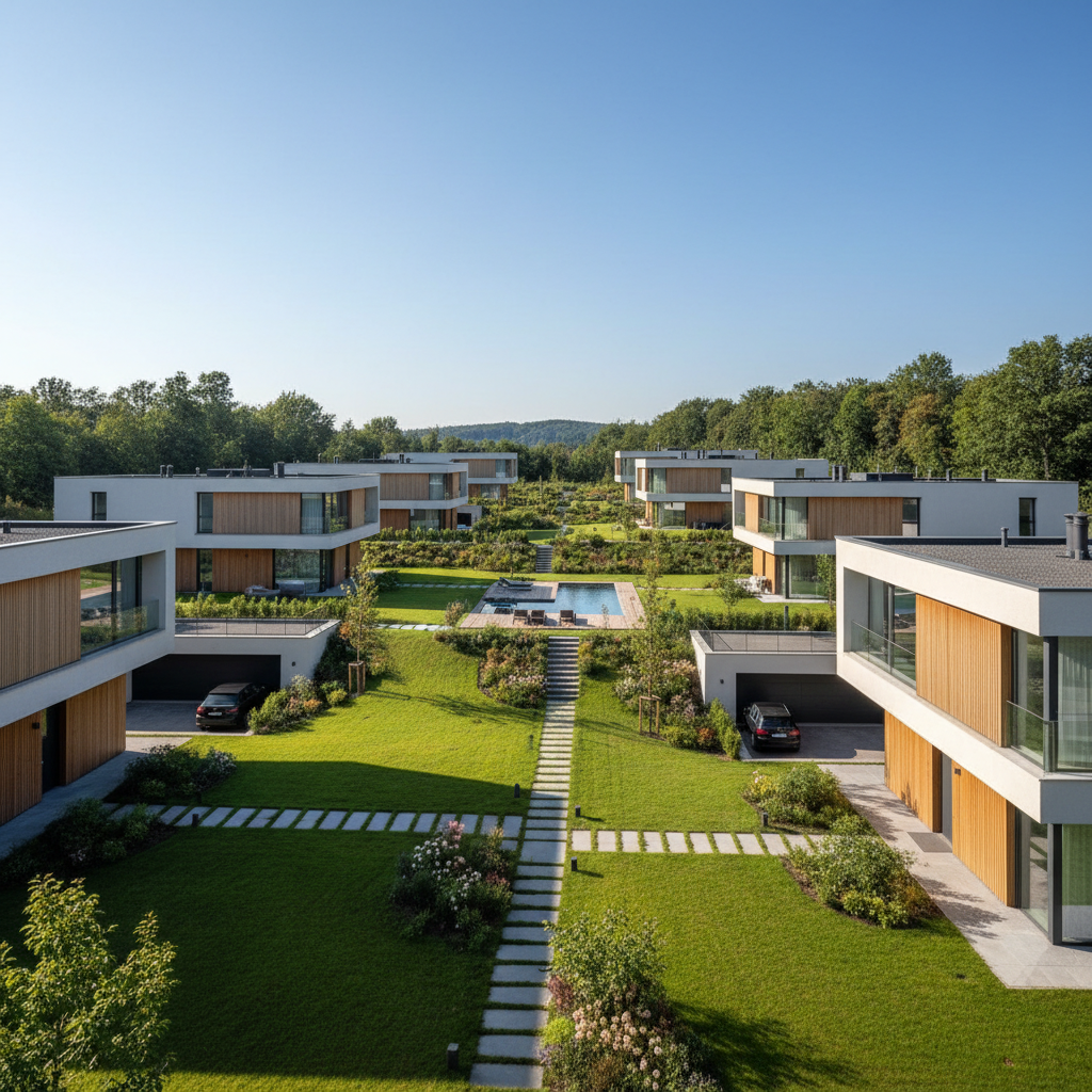 Completed residential house with modern finishing and landscaping