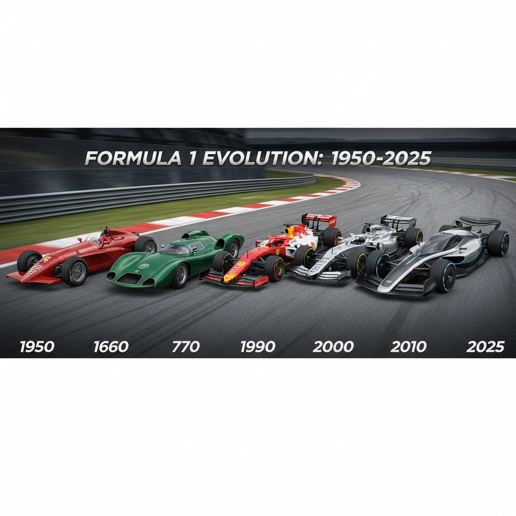 Formula 1 car at full speed on a race circuit — motion blur illustrating extreme velocity and aerodynamic downforce