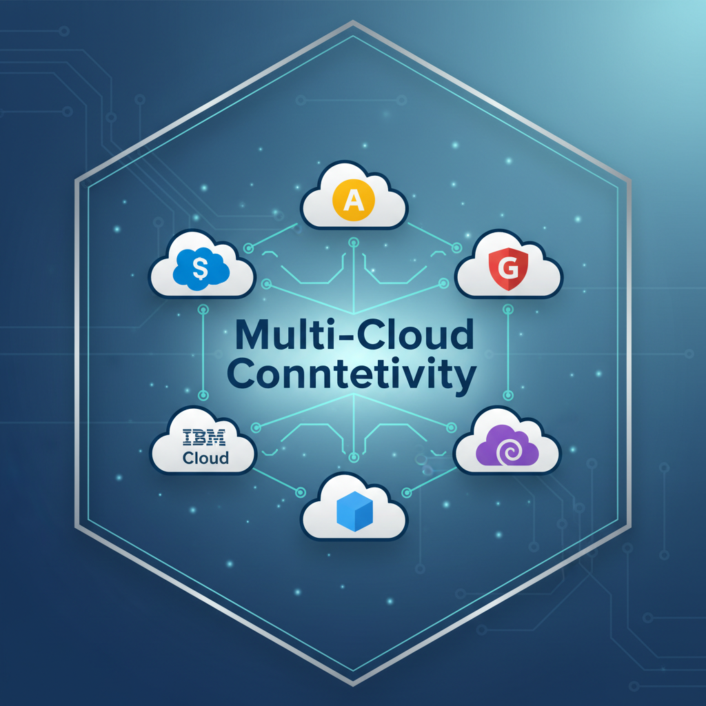 Multiple cloud provider logos connected in a unified multi-cloud architecture diagram