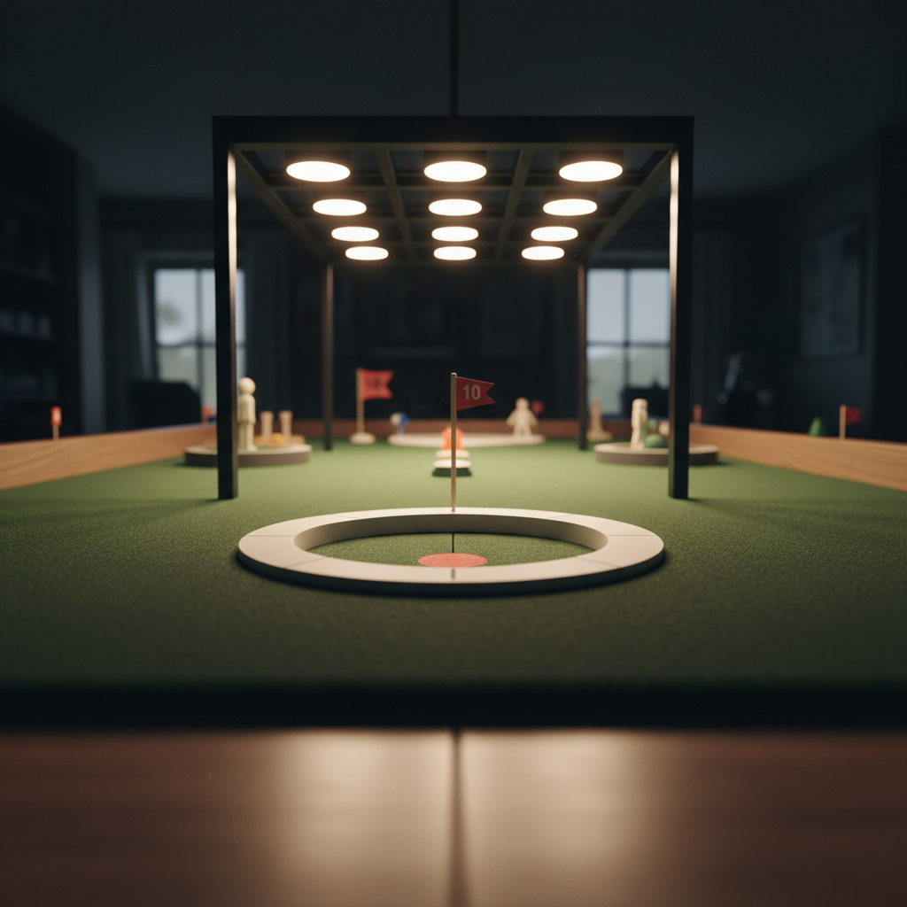 Sports board game target hole viewed from ground level with lights above