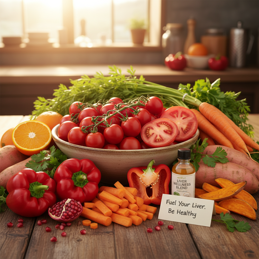 Colorful assortment of fresh vegetables and fruits on wooden table, vibrant natural colors