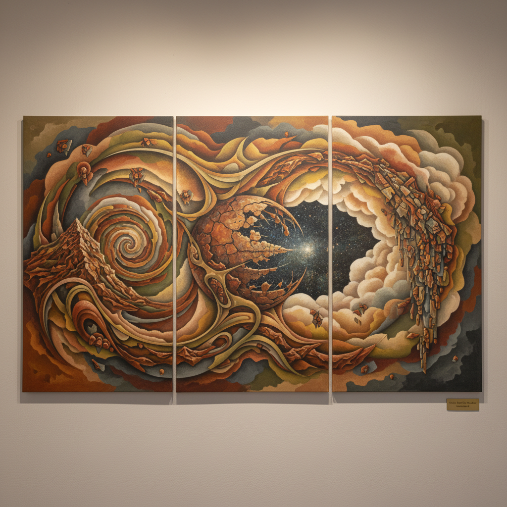 Pintura abstracta en tonos terrosos, obra de la serie Mundos Paralelos de Emma Judith Díaz Rodríguez