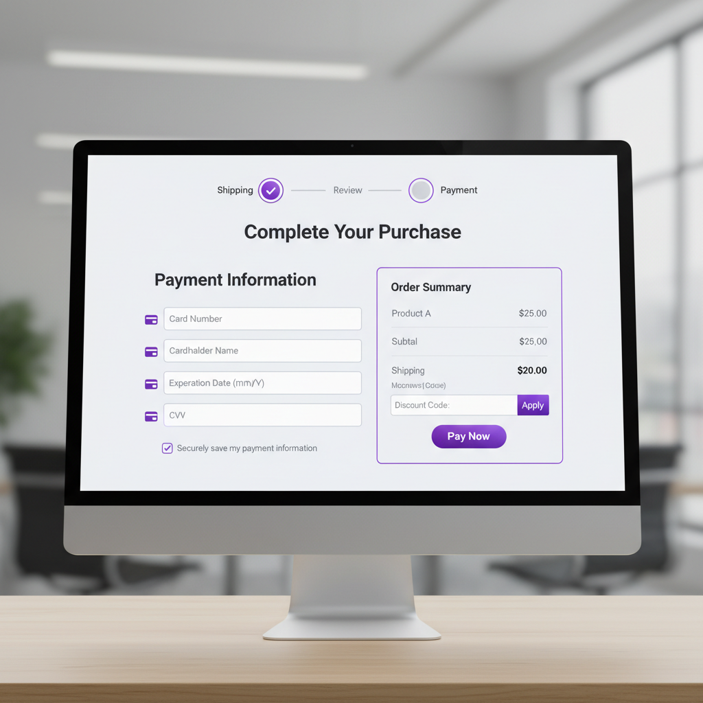 Secure online payment checkout on clean bright interface with credit card form