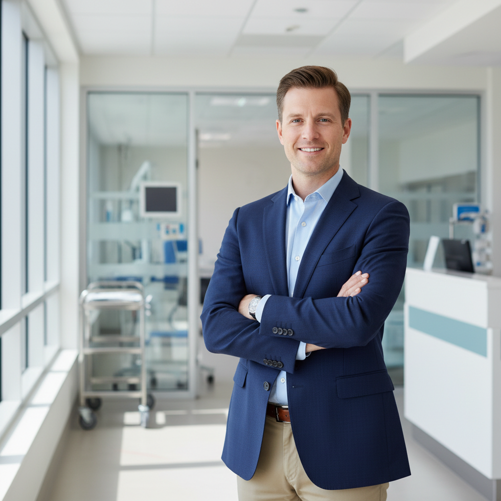 Professional man in business attire in healthcare facility