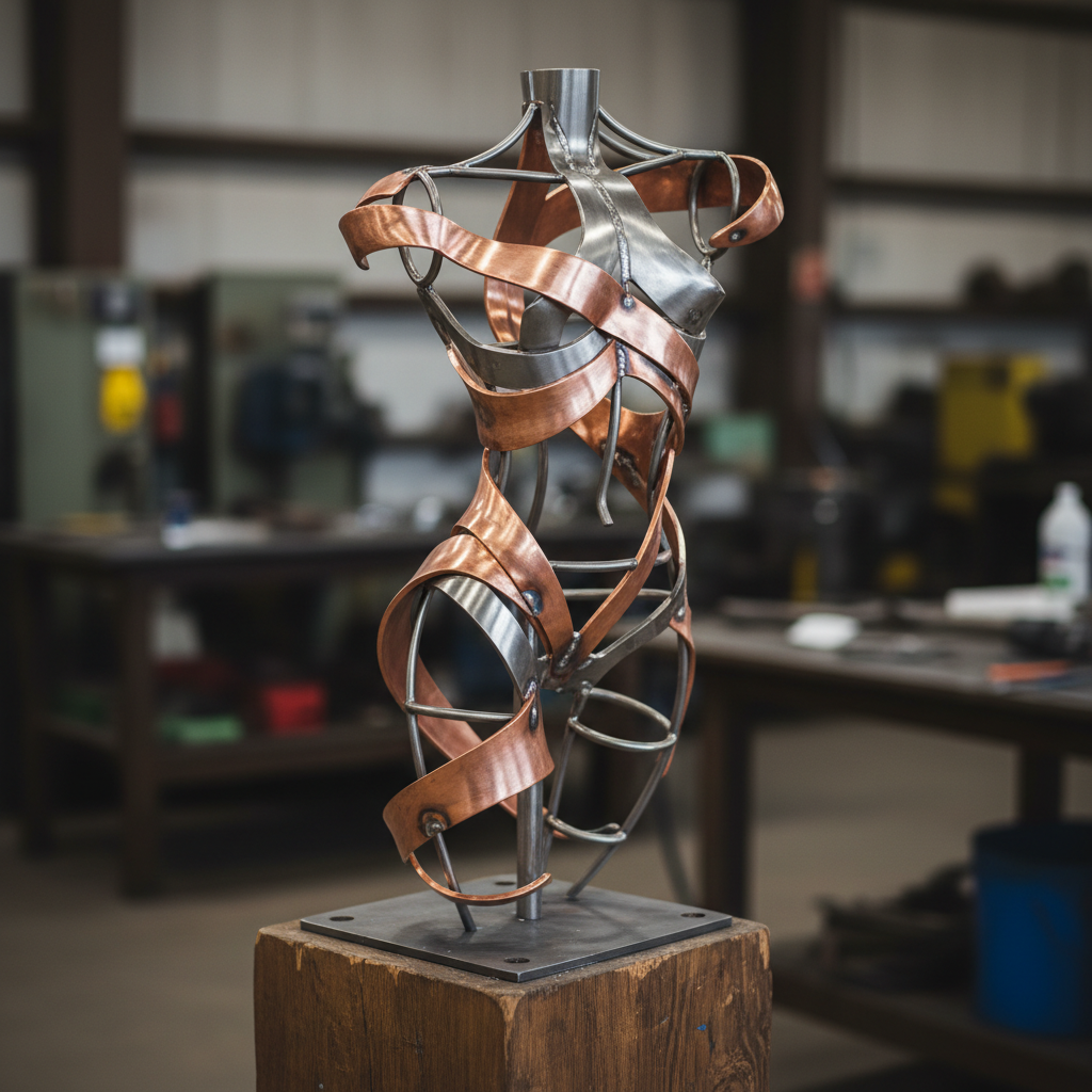 Custom steel and copper sculpture armature — TIG welded steel frame with brazed copper accents