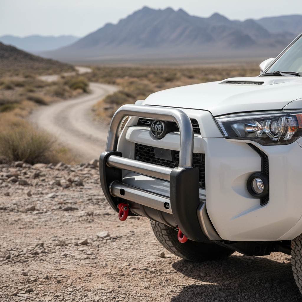 ARB Summit steel bull bar mounted on Toyota 4Runner front end on rocky trail