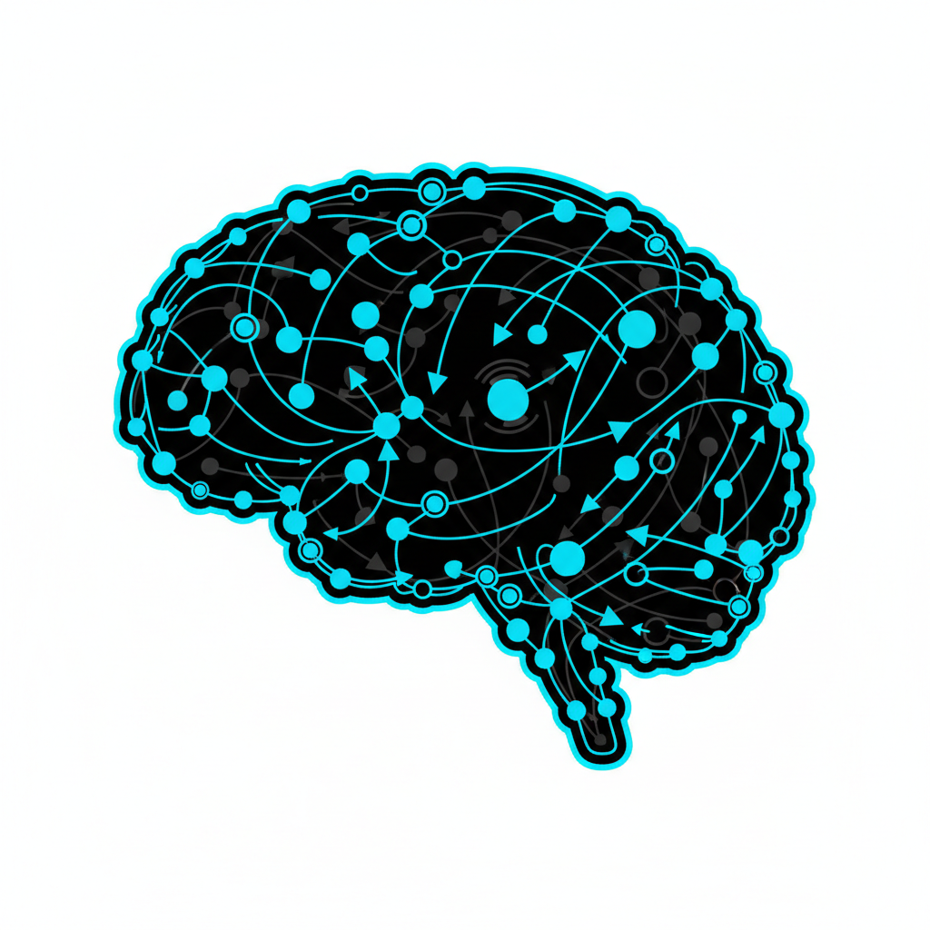 AI generated image: Abstract digital art of neural networks forming a luminous brain, dark backgroun