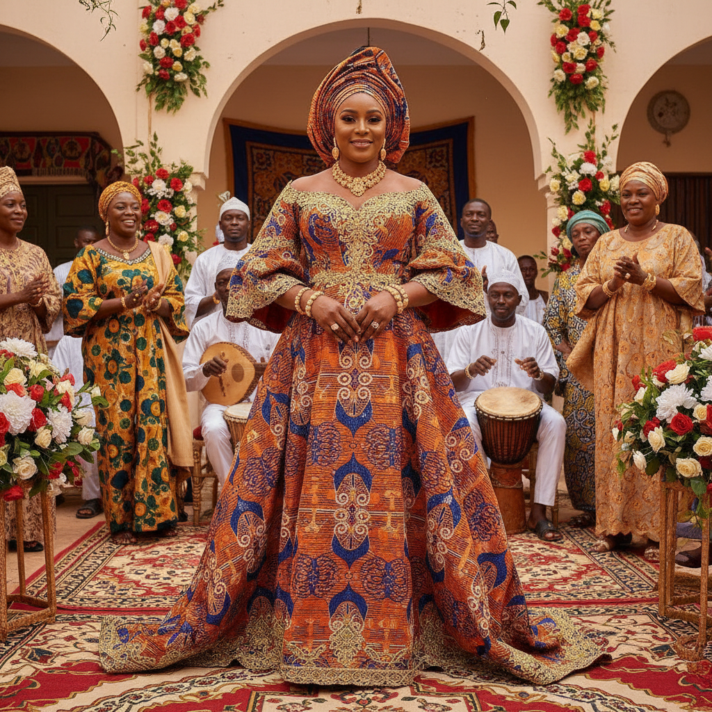 Fatou Diallo, Senegalese dancer in motion with colorful traditional fabric