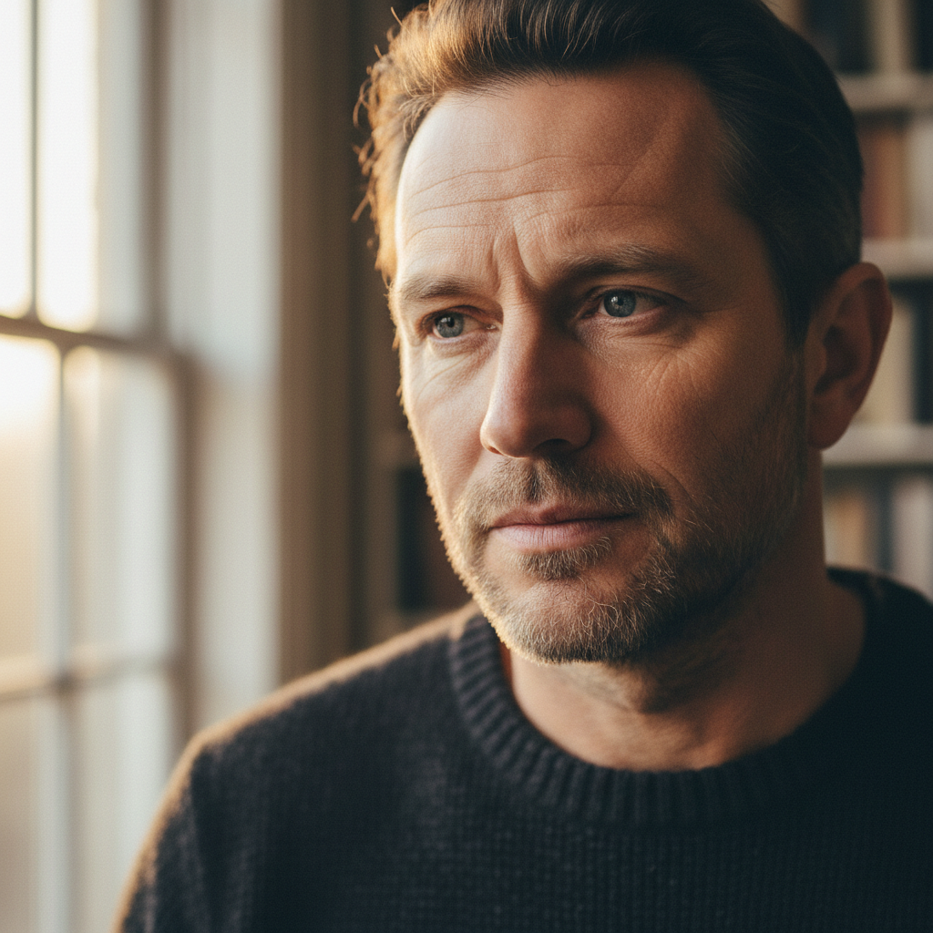 Man with emotional depth, casual portrait