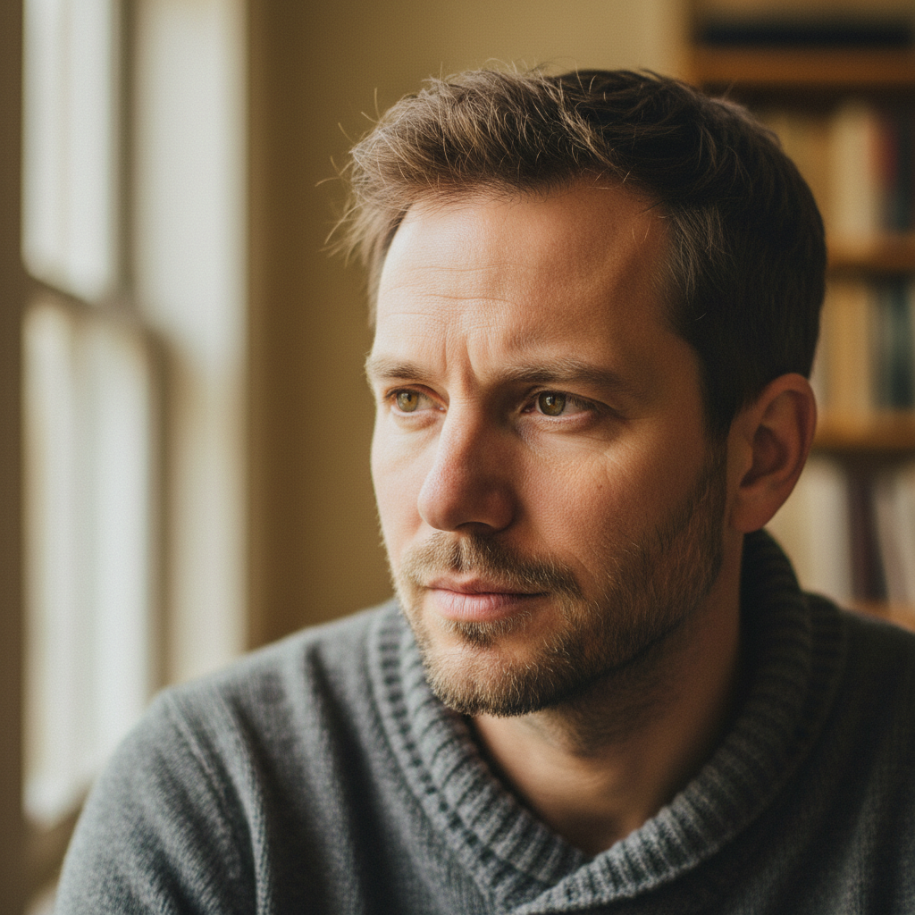 Survivor portrait, man with thoughtful expression