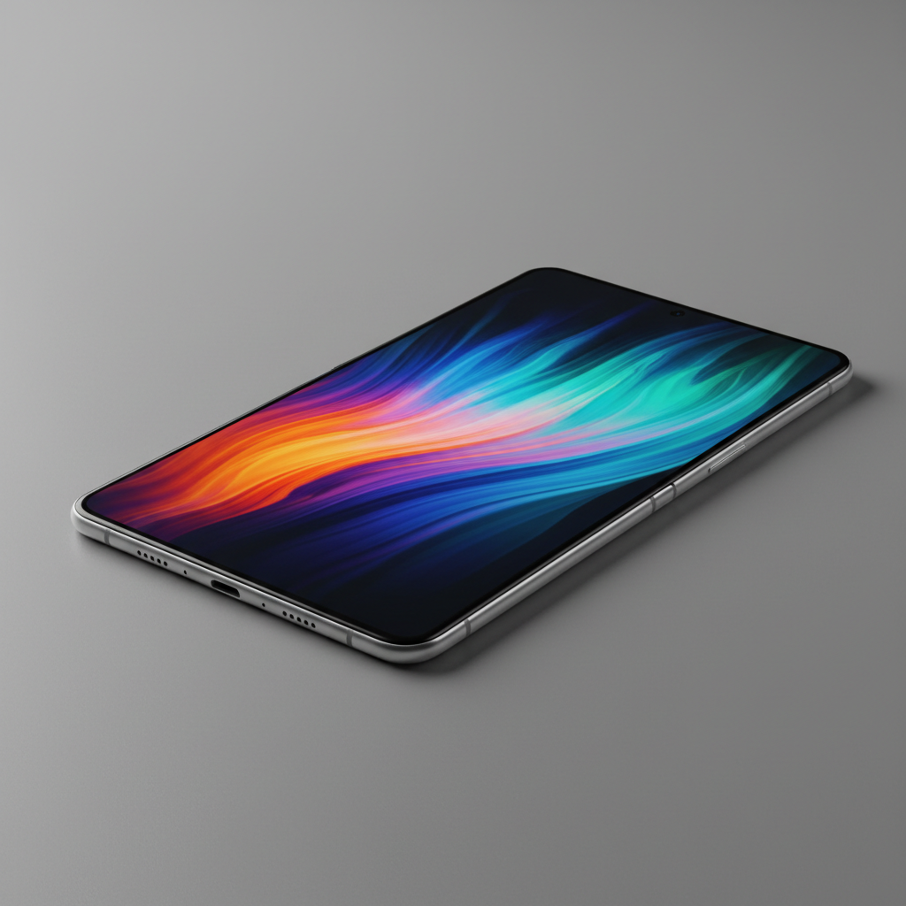 Smartphone with colorful screen display on dark background