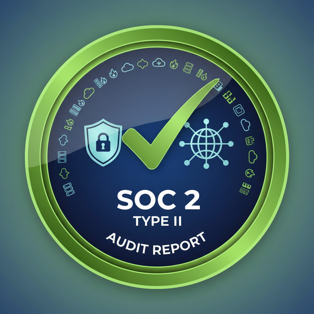 SOC 2 Type II audit report badge with green checkmark and security icons