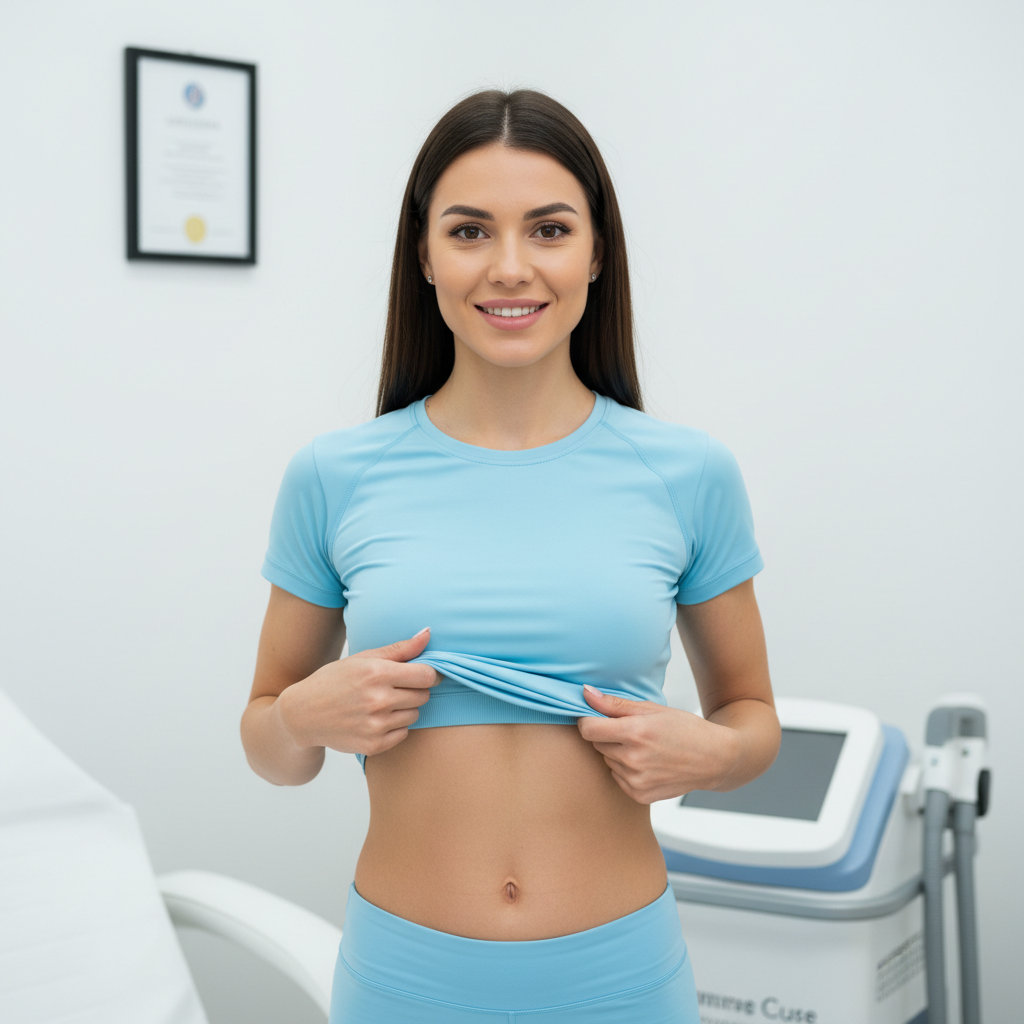 Client Tanya showing abdomen results after single fat freezing session