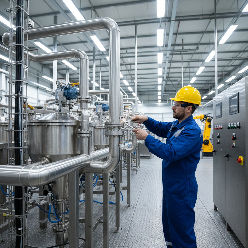 Industrial technician repairing heavy machinery in manufacturing facility, tools and equipment visible