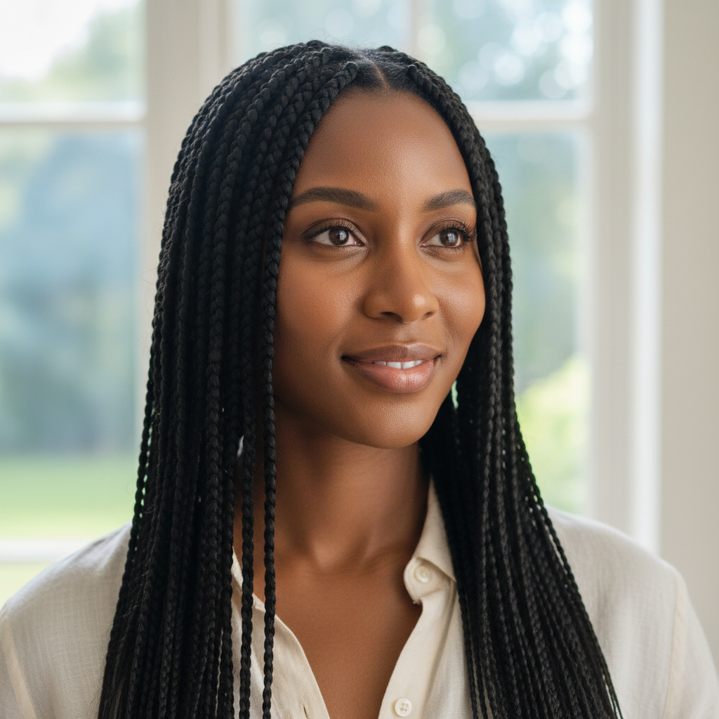Woman with knotless box braids