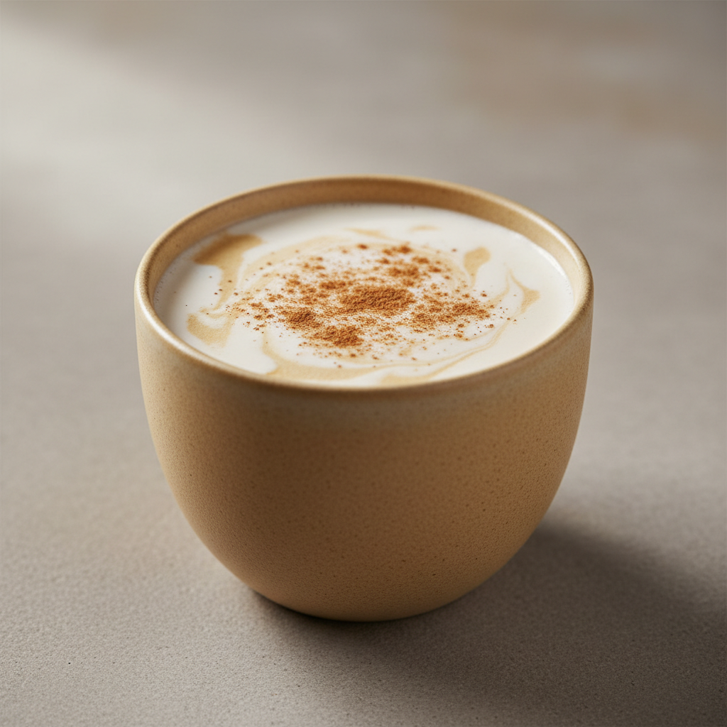Creamy matcha latte with oat milk and a dusting of matcha powder