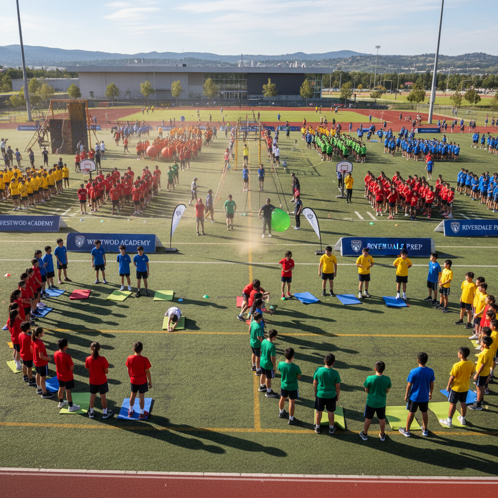 Students across multiple schools doing standardized PE curriculum activities