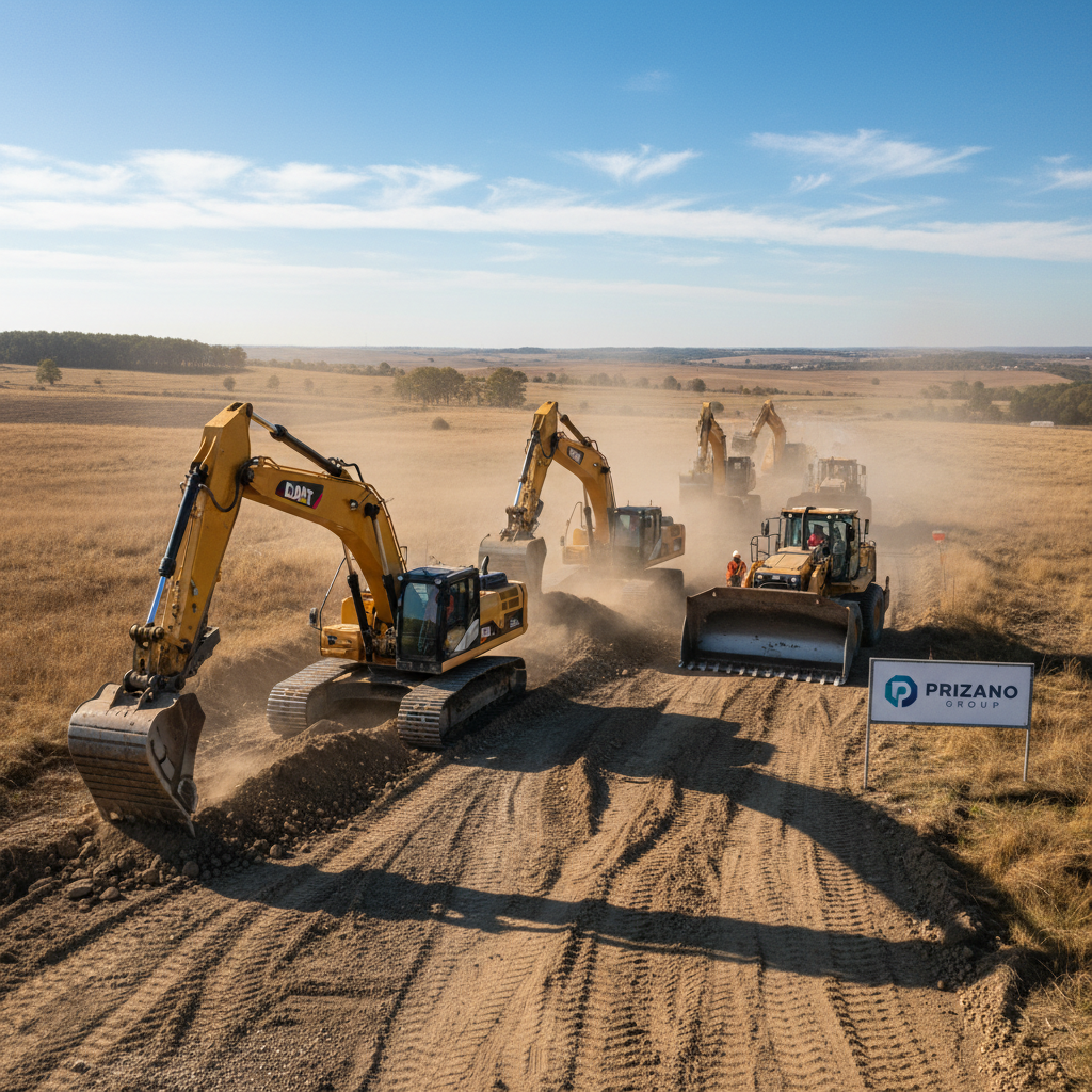 Équipement de construction moderne de Prizano Groupe travaillant sur une piste rurale dans la région de l'Oriental au Maroc