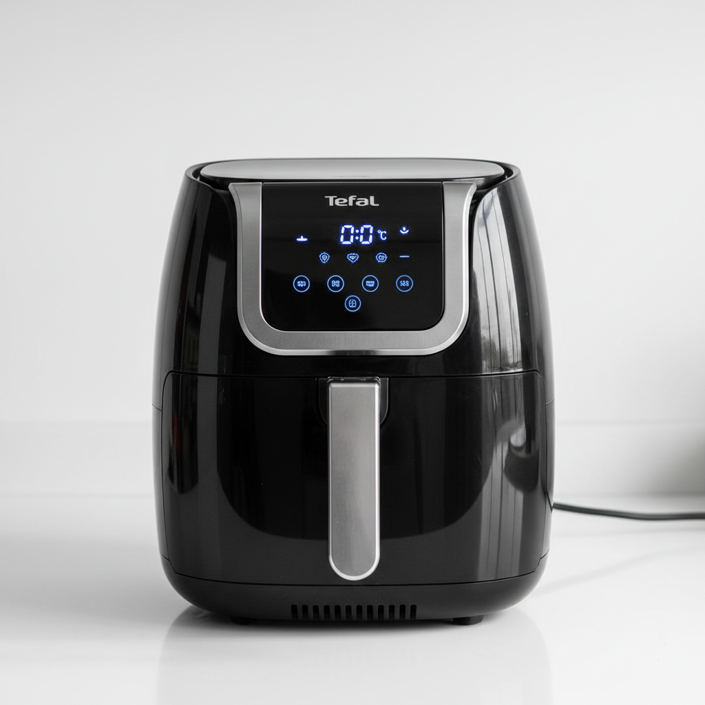 Princess Aerofryer XL in zwart design met digitaal display, bovenaanzicht gedeeltelijk open
