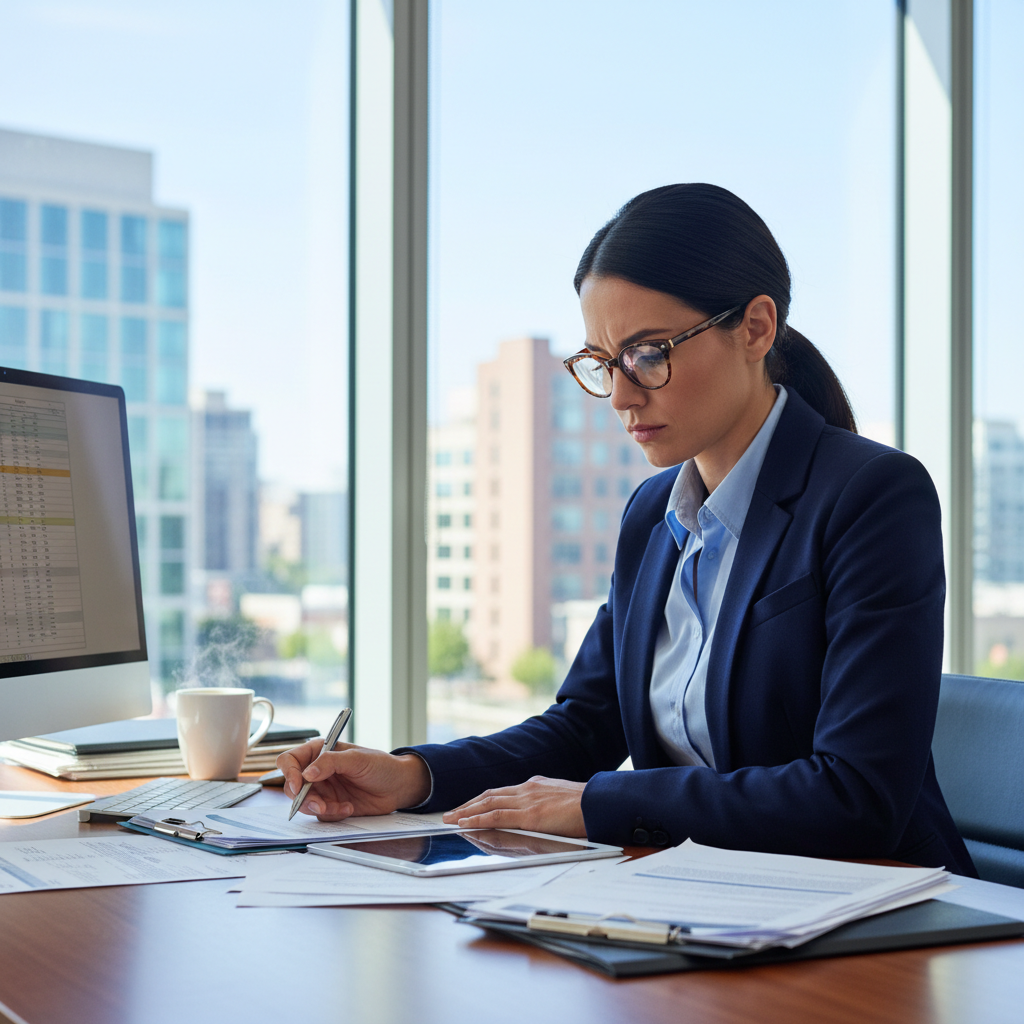 Patricia Hernandez, insurance adjuster in professional office setting
