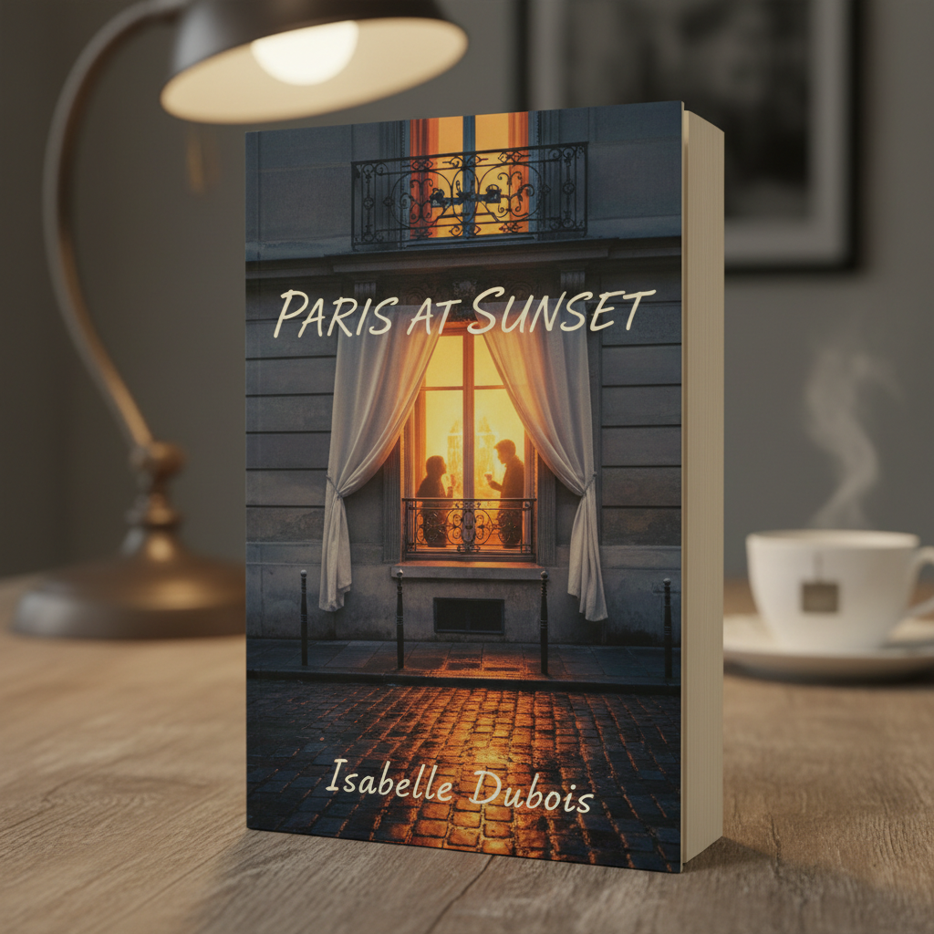 Slim paperback with warm amber cover on a sunlit windowsill