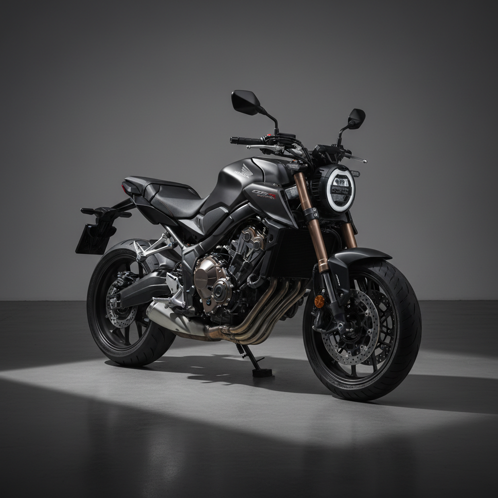 Honda CB650R Neo Sports Café, dramatic studio lighting, aggressive design