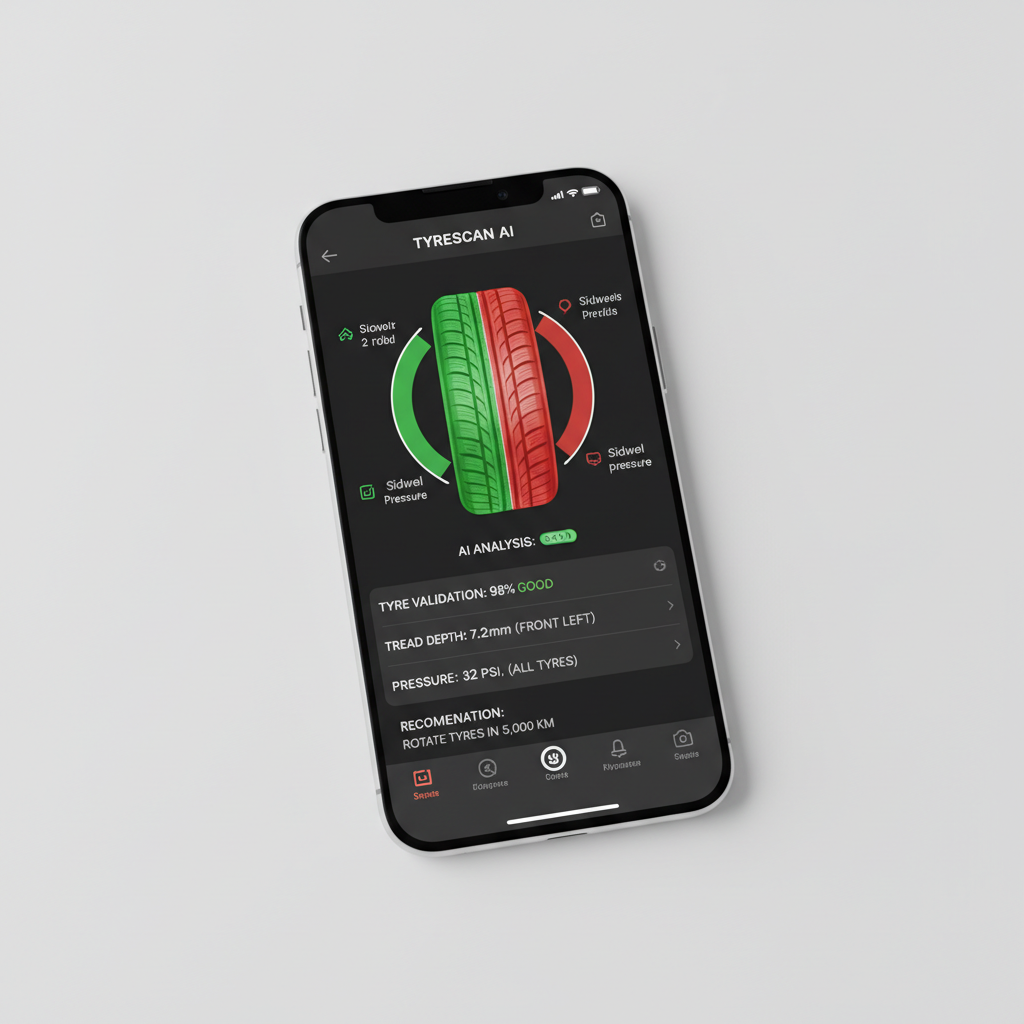 Mobile tyre inspection AI — real deployment screenshot showing AI validating tyre markings