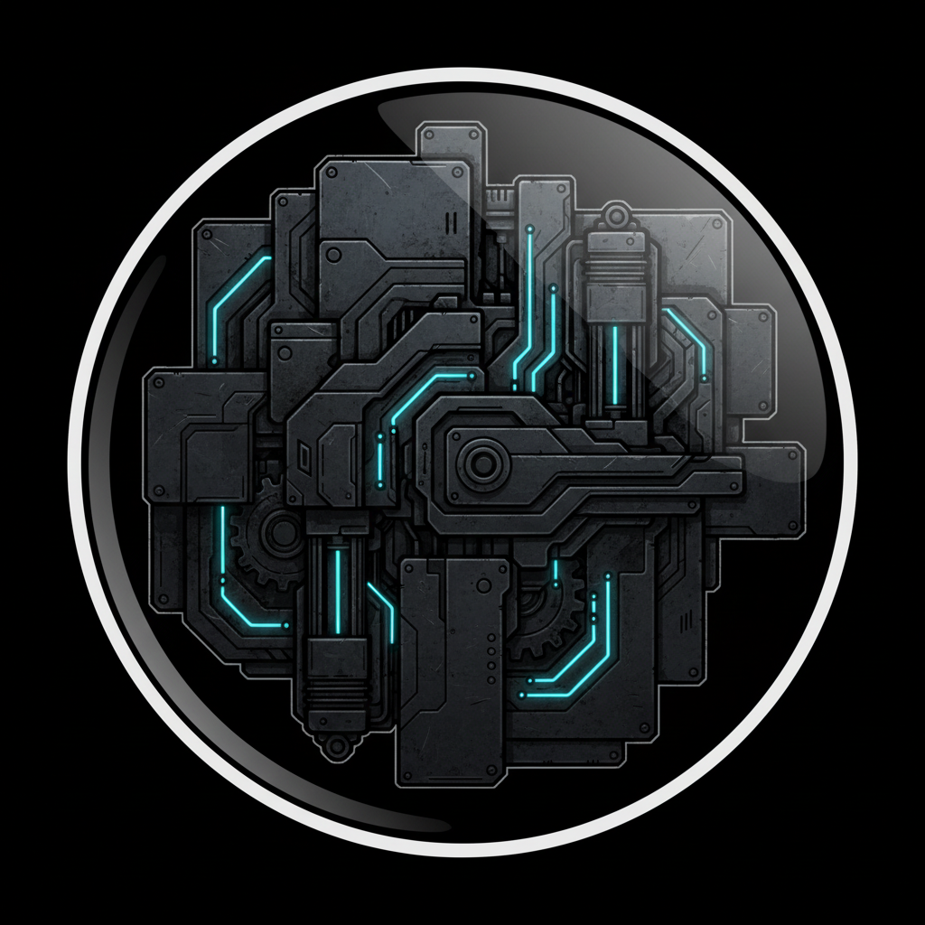 Abstract dark tech background with faint neon circuit patterns, near-black environment, moody atmospheric industrial lighting