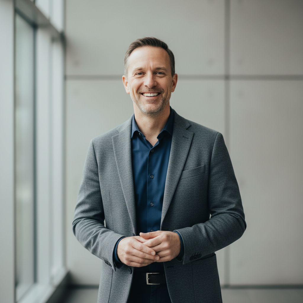 Professional man in smart casual attire with confident and friendly expression