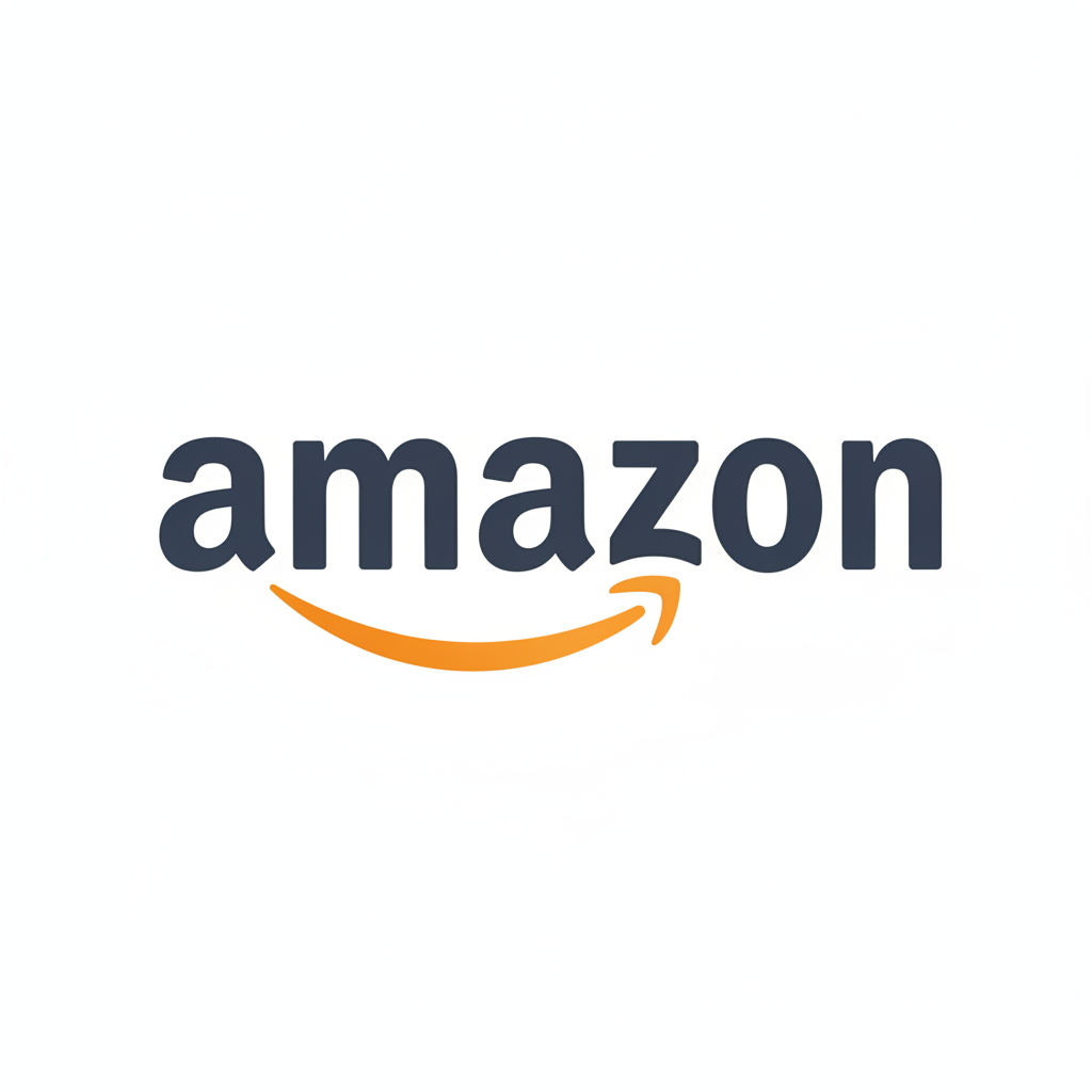 Amazon logo — black text with orange smile arrow underneath