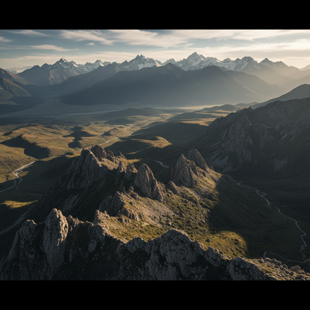 Dramatic snowy mountain peaks