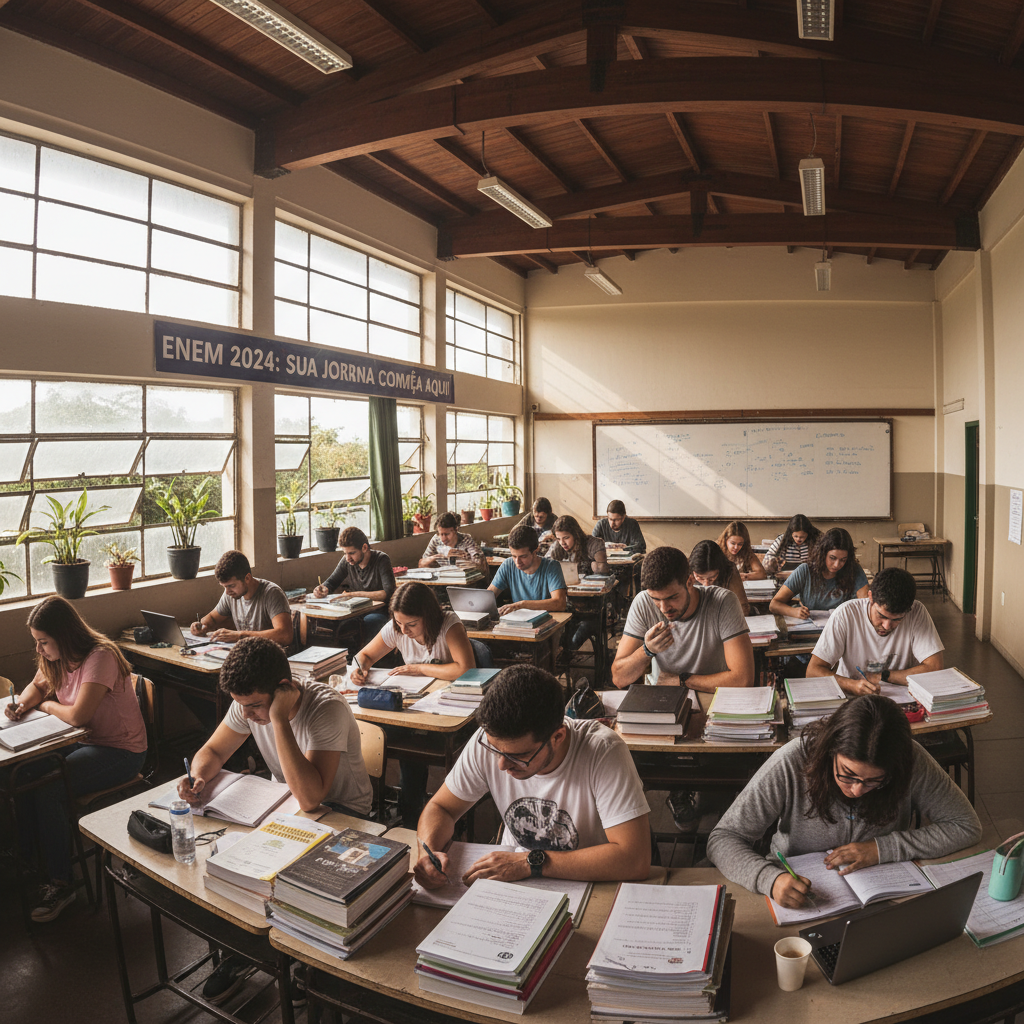 Children studying together in a bright classroom, warm light, engaged and focused