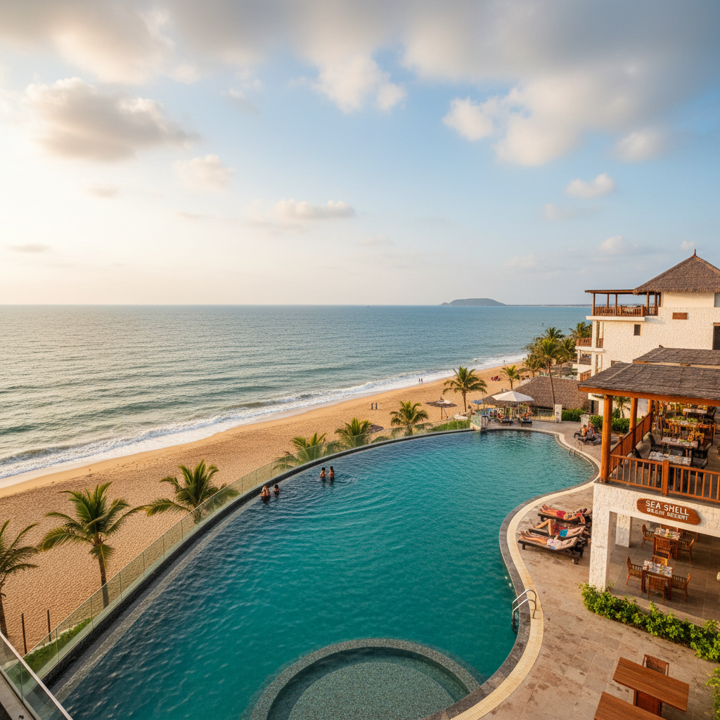 Sea Shell Beach Resort with infinity pool overlooking Tarkarli beach and Arabian Sea