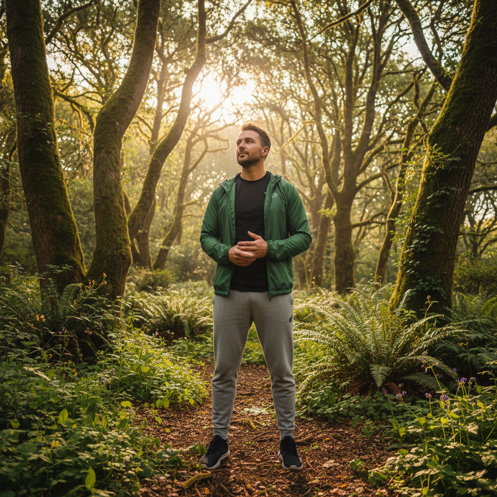 Devon Matsumoto, sports recovery specialist, in an outdoor forest setting