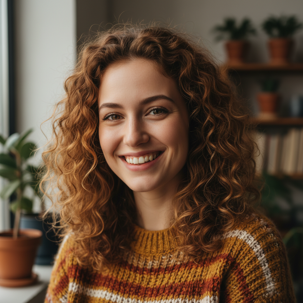 Young creative woman with artistic style and genuine smile