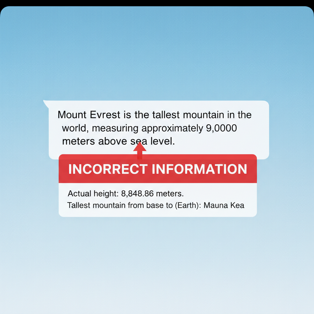 AI chatbot showing incorrect response with fact-checking overlay