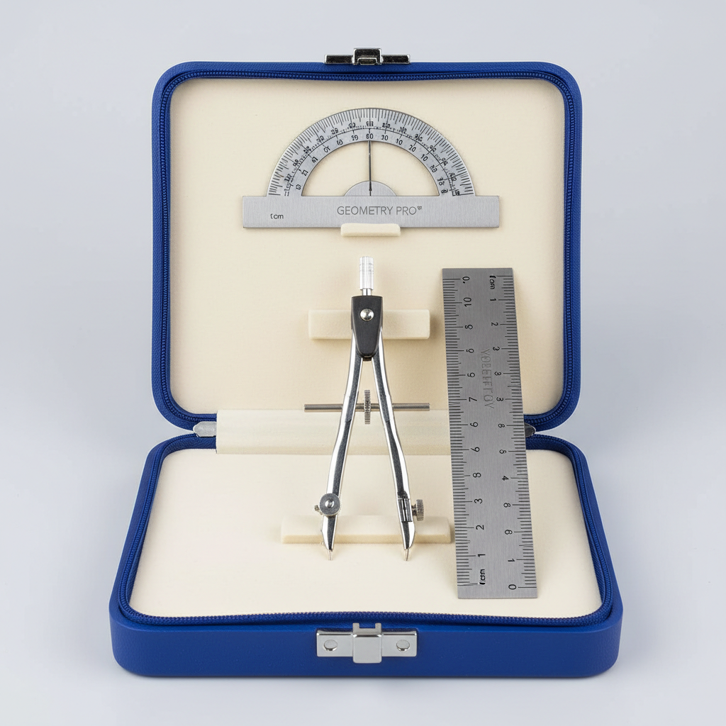 Premium geometry box with metal instruments and case