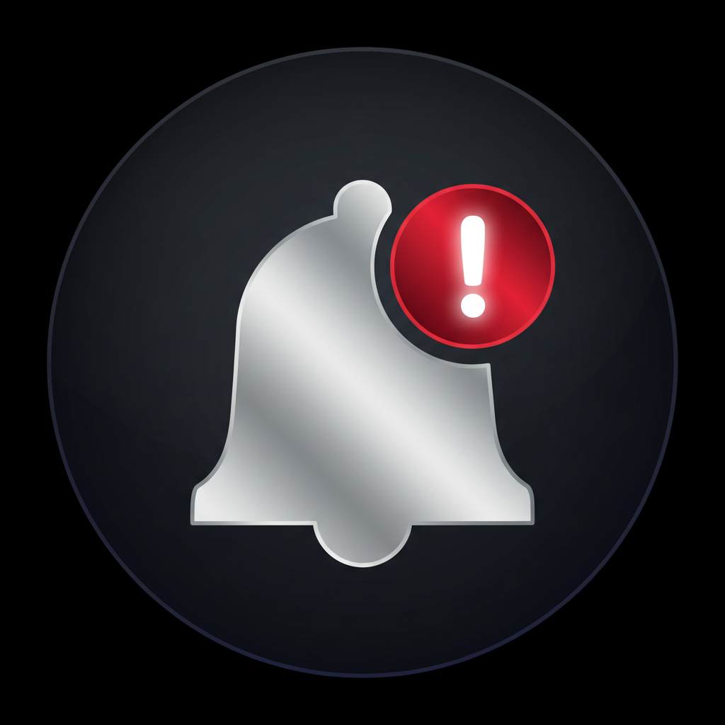 Alert notification on smartphone screen, dark room with red warning light casting shadows
