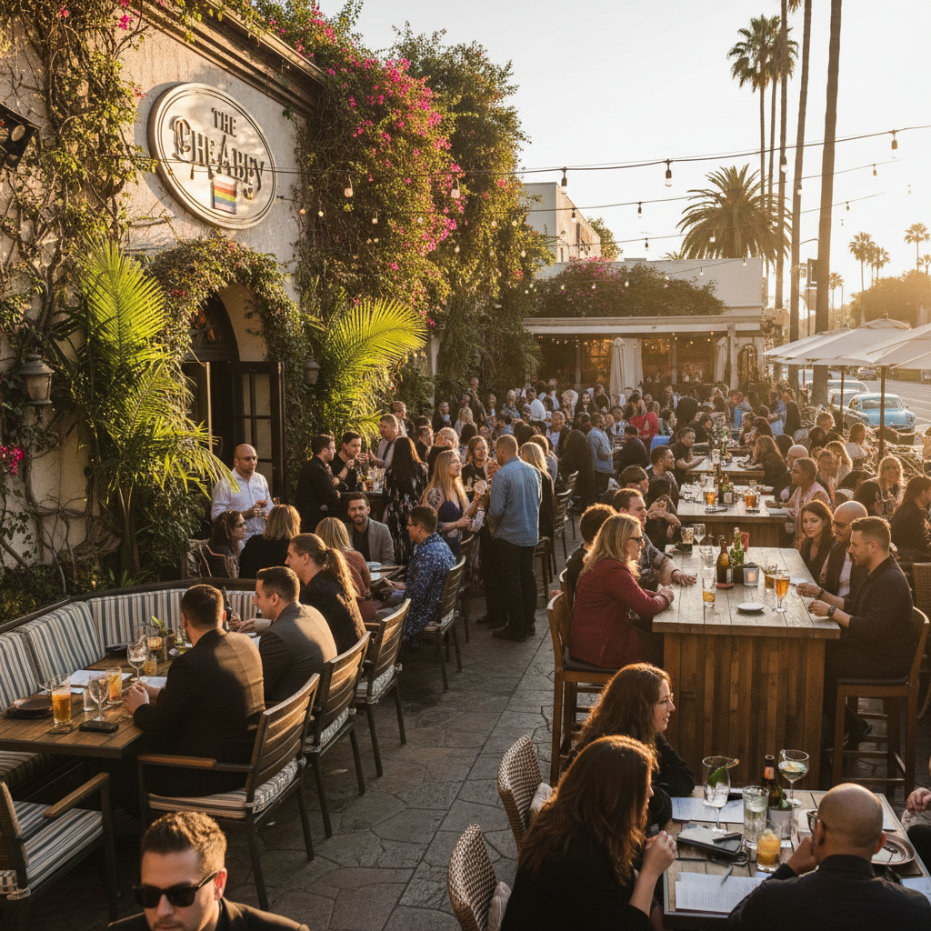 The Abbey Food and Bar in West Hollywood with outdoor patio and diverse LGBTQ+ crowd