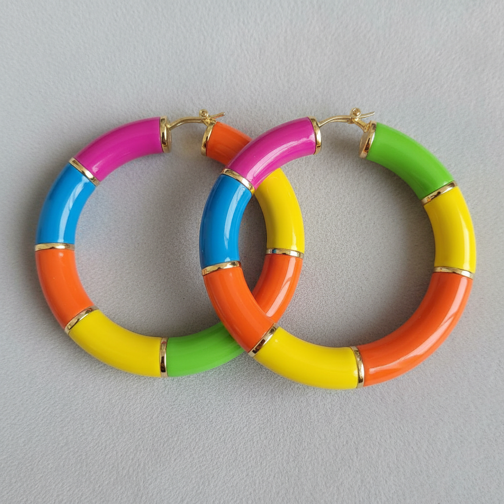 Bright enamel hoop earrings set for festival weekend