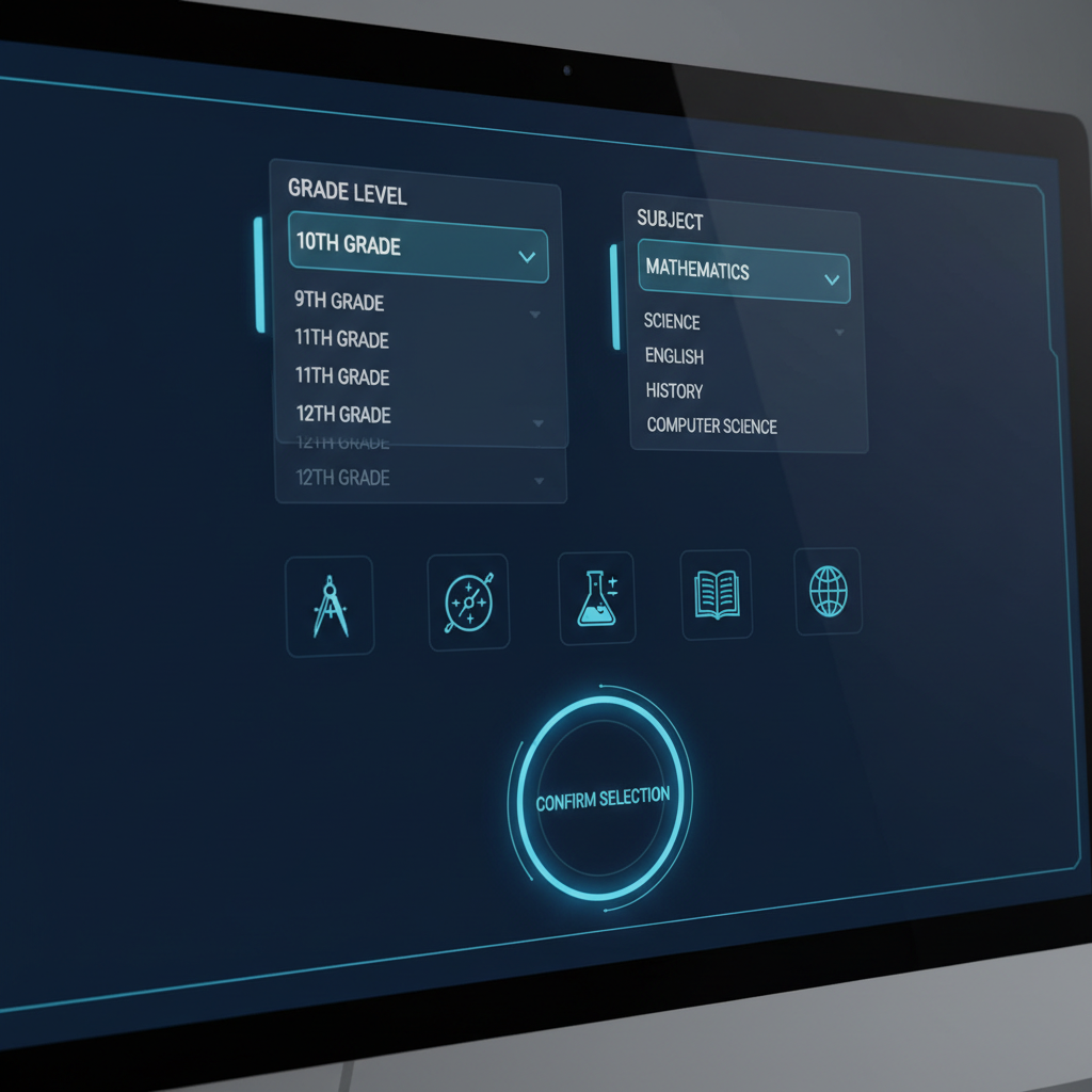 Student browsing grade and subject options on a laptop