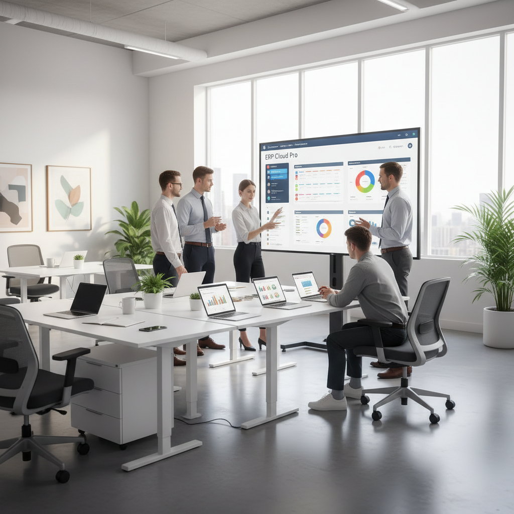 High-performance business website design on laptop screen in modern office environment