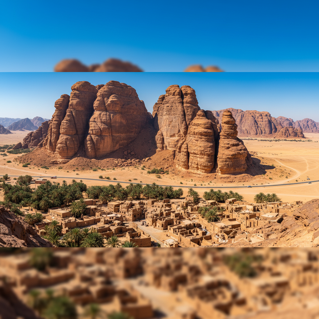 Elephant Rock natural sandstone arch in AlUla Saudi Arabia
