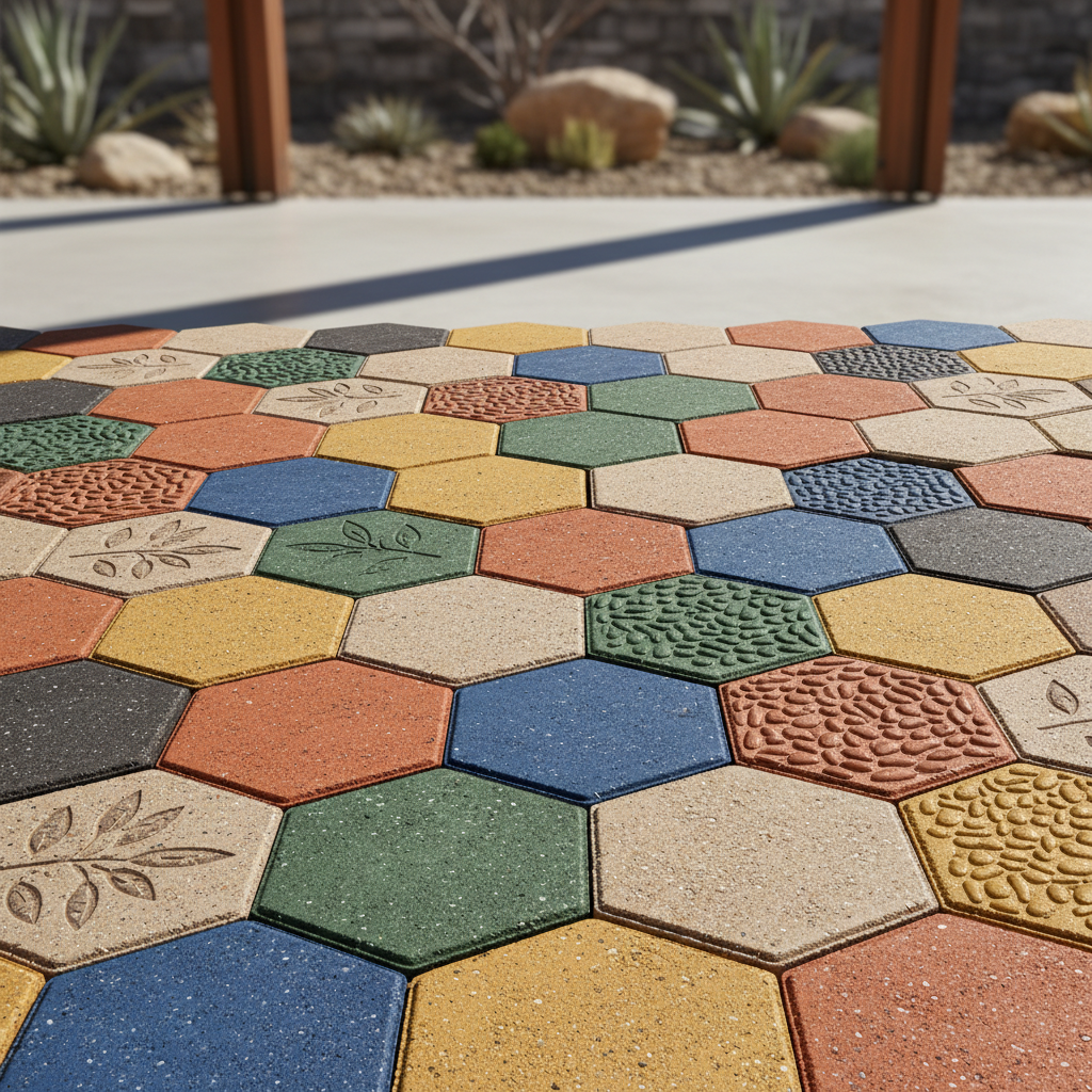 Decorative cabro pavers in a landscaped garden setting