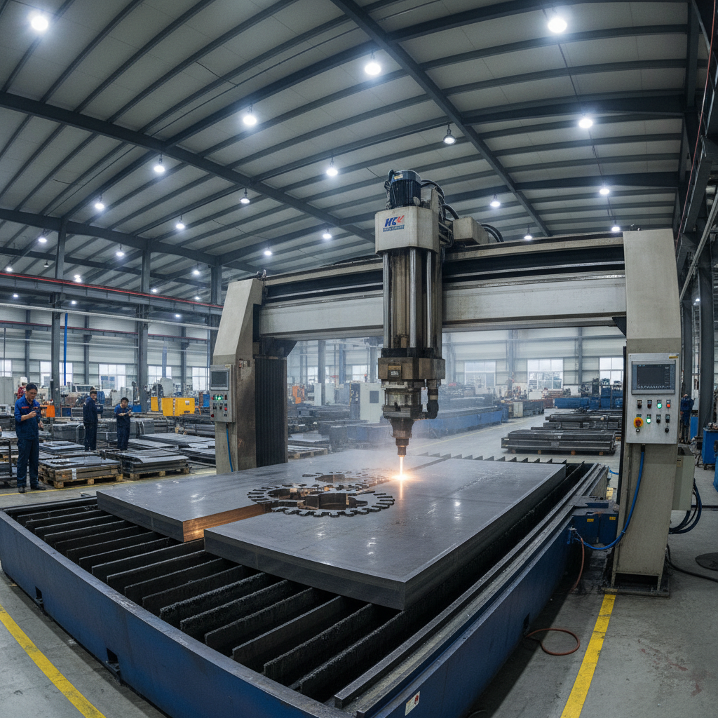 KF-3060 waterjet cutting machine on factory floor with steel workpiece
