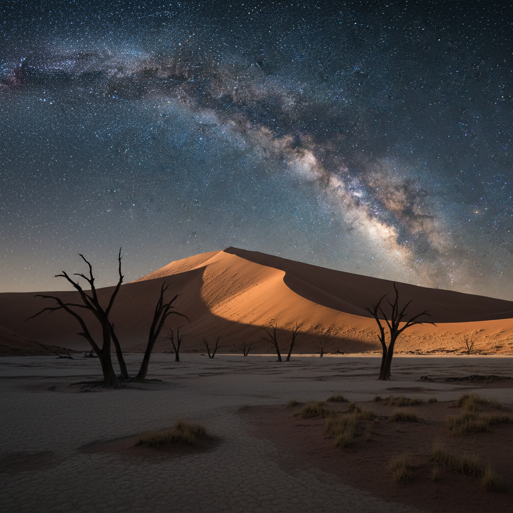 Namib Desert Star Trails — Sossusvlei, Namibia landscape